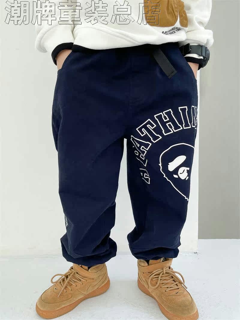 Japanese Fashion Brand BAPE Children's Clothing Autumn New Boys' Three-Dimensional Cartoon Pocket Overalls Woven Trousers Casual Pants