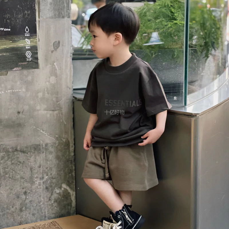 ESSENTIALS Children's Pure Cotton Short-sleeved T-shirt Summer High School Children's Summer Dress Fashionable Brand Fried Street T-shirt Western Style Children's Dress