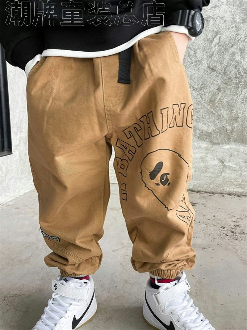 Japanese Fashion Brand BAPE Children's Clothing Autumn New Boys' Three-Dimensional Cartoon Pocket Overalls Woven Trousers Casual Pants
