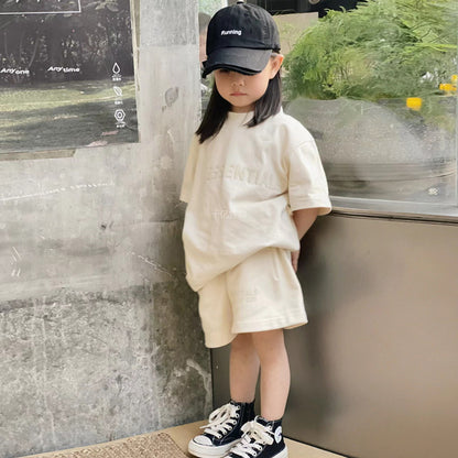 ESSENTIALS Children's Pure Cotton Short-sleeved T-shirt Summer High School Children's Summer Dress Fashionable Brand Fried Street T-shirt Western Style Children's Dress