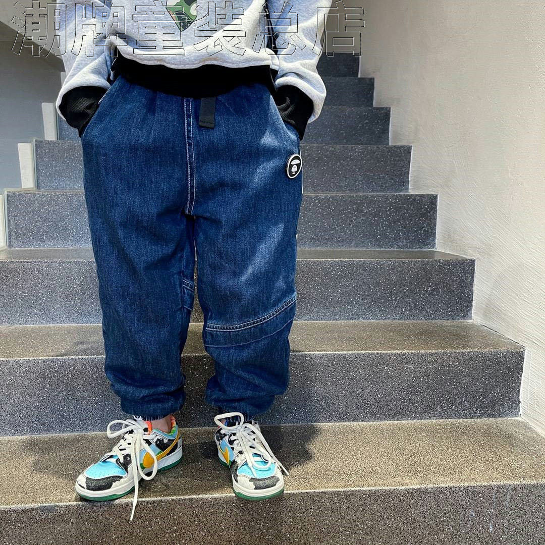 Japanese Fashion Brand BAPE Children's Clothing Autumn and Winter New Boys and Girls Side Large Letter Trousers Children's Casual Denim Trousers