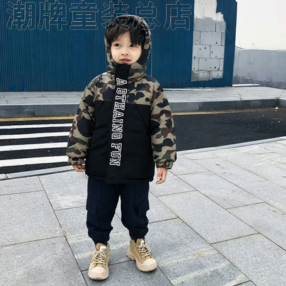 Japanese 2022 Fashion Brand BAPE Winter Cotton-Padded Coat for Boys and Girls Children Mid-Length Camouflage Windproof Warm Cotton-Padded Coat