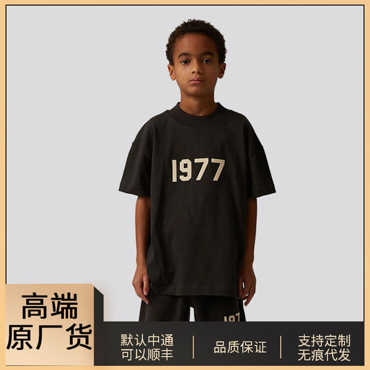 2022 cross-border children's clothing ESSENTIALS children's 1977 short-sleeved T-shirt European and American loose FOG double line