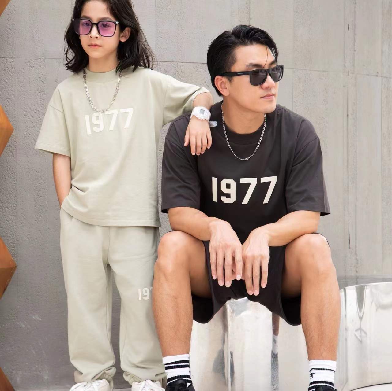 2022 cross-border children's clothing ESSENTIALS children's 1977 short-sleeved T-shirt European and American loose FOG double line