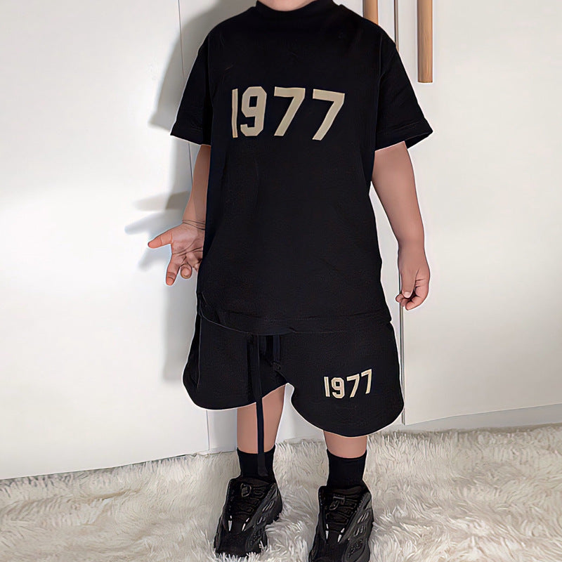 2022 cross-border children's clothing ESSENTIALS children's 1977 short-sleeved T-shirt European and American loose FOG double line