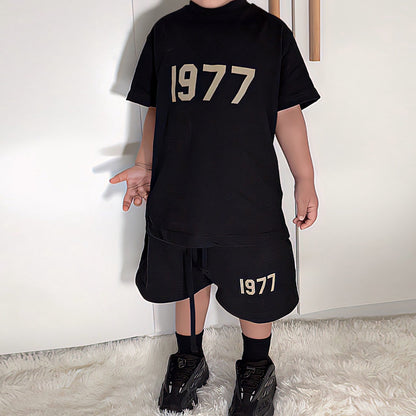 2022 cross-border children's clothing ESSENTIALS children's 1977 short-sleeved T-shirt European and American loose FOG double line