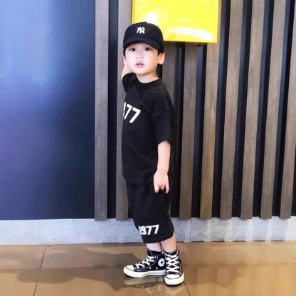 2022 cross-border children's clothing ESSENTIALS children's 1977 short-sleeved T-shirt European and American loose FOG double line