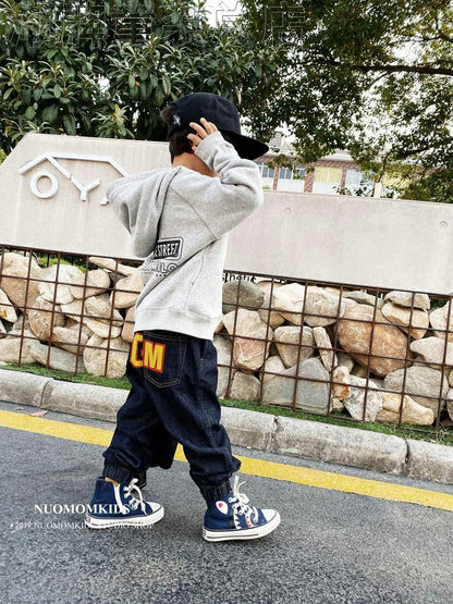Japanese BAPE Children's Clothing Boys' Pants Spring and Autumn Yellow Shark Girls' Jeans Big Boy Casual Pants Outer Trousers
