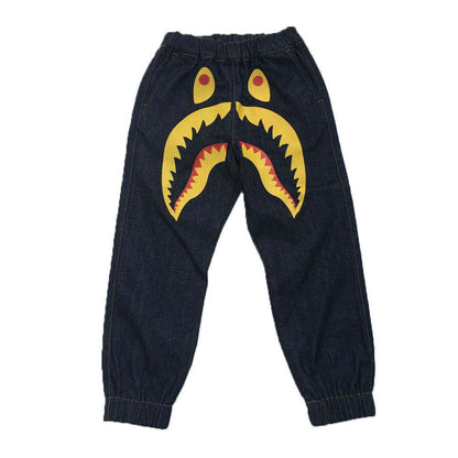 Japanese BAPE Children's Clothing Boys' Pants Spring and Autumn Yellow Shark Girls' Jeans Big Boy Casual Pants Outer Trousers