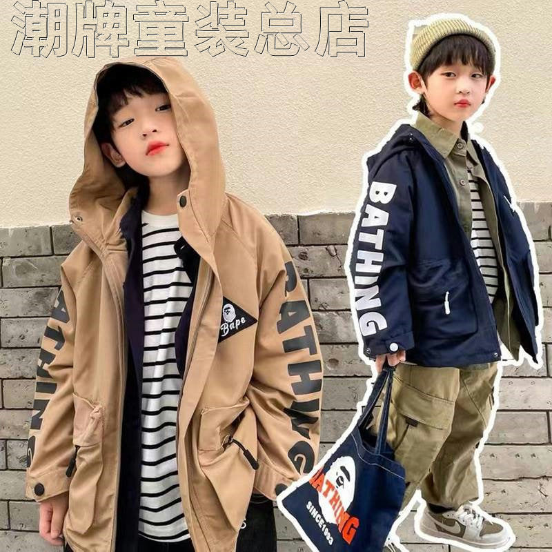 Japanese Fashion Brand BAPE Children's Clothing 2022 New Boys' Baby Zipper Jacket Children's Hooded Trench Coat