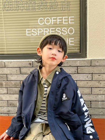 Japanese Fashion Brand BAPE Children's Clothing 2022 New Boys' Baby Zipper Jacket Children's Hooded Trench Coat