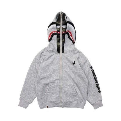 Japanese Fashion Brand BAPE Children's Clothing Winter New Boys and Girls Shark Double Hat Zipper Hooded One-Piece Velvet Coat