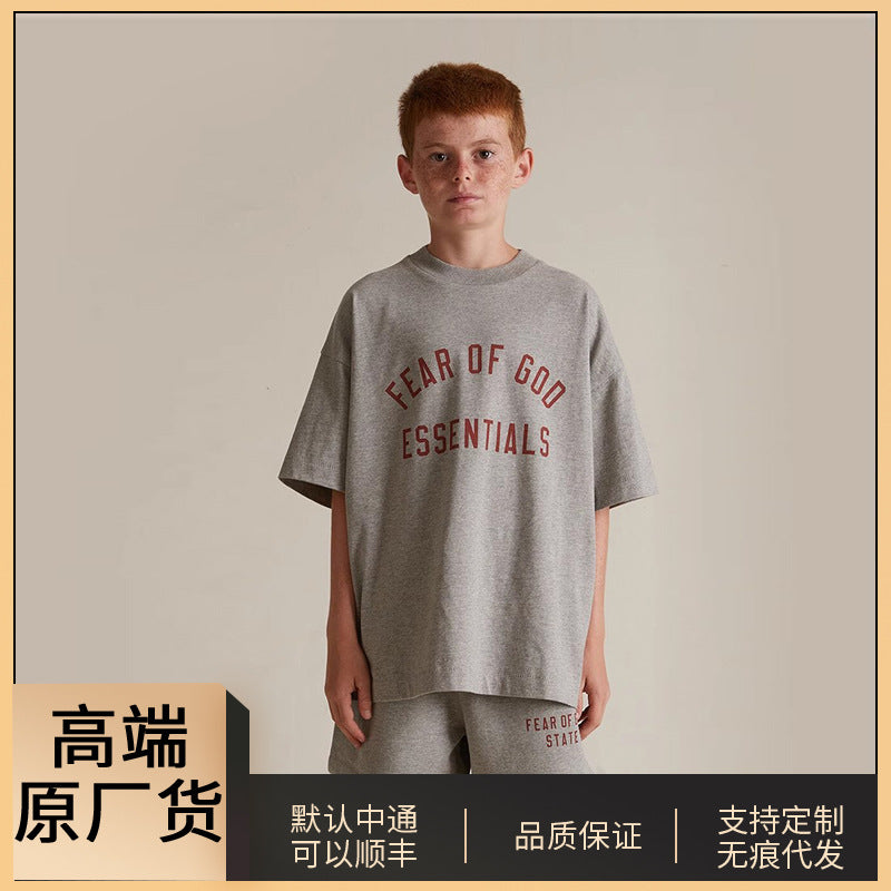 Essentials Children's Short Sleeve 25 Back to School Boys and Girls Summer Fashion Brand Crewneck T-Shirt Cotton