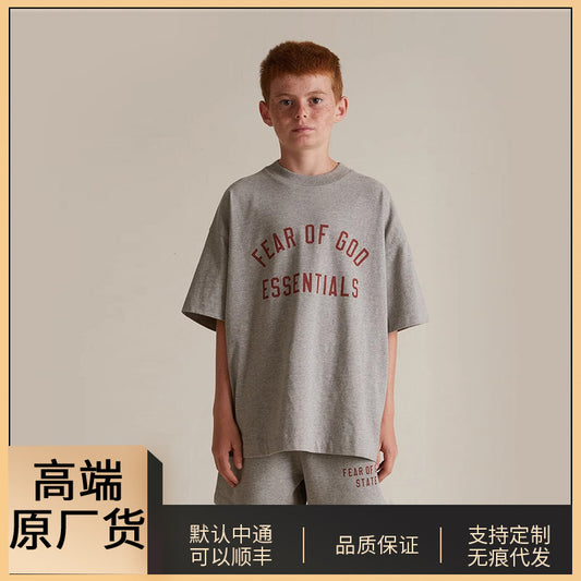 Essentials Children's Short Sleeve 25 Back to School Boys and Girls Summer Fashion Brand Crewneck T-Shirt Cotton