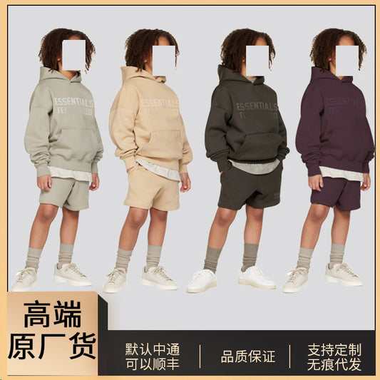Fashionable Brand Kidsren's Clothing Essentials Autumn and Winter Clothing Fog Boys and Girls High Street Fashion Loose Hooded Velvet Sweatshirt