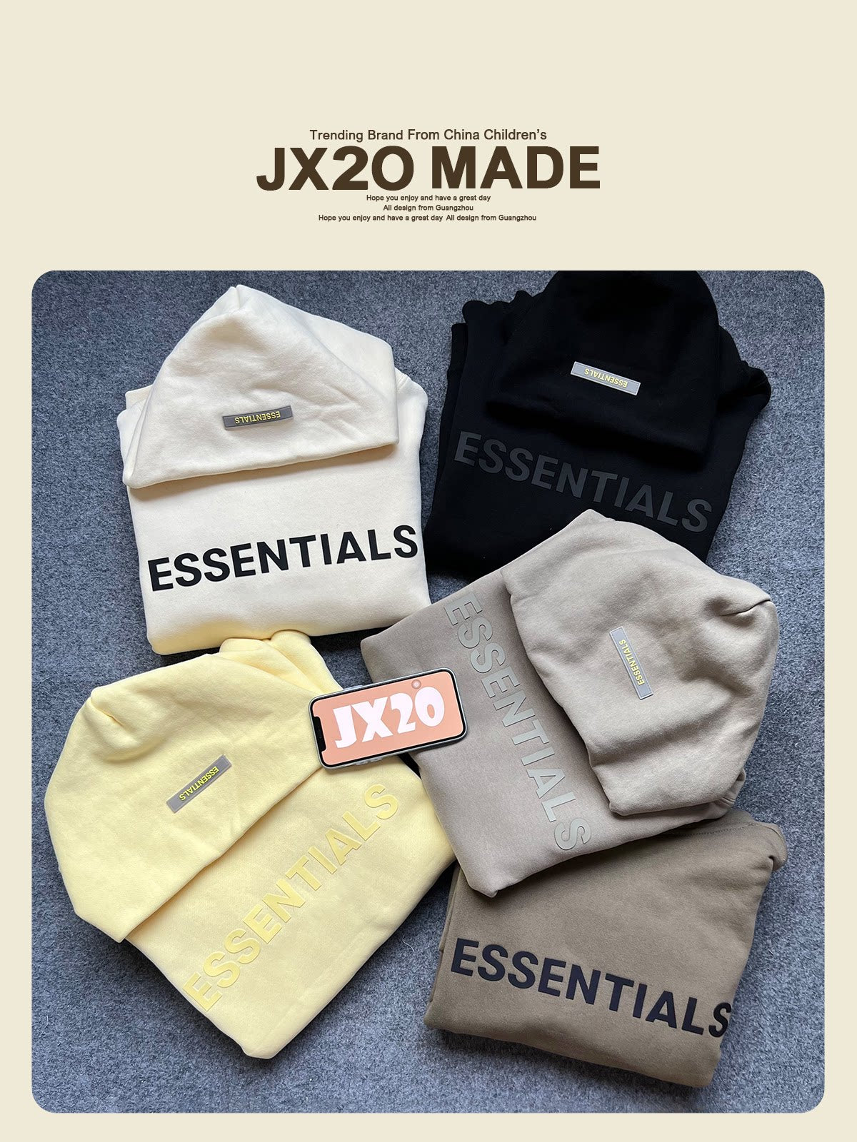Essentials Children's Sweater Fashion Brand Children's Clothing Spring and Autumn Suit Boys and Girls High Street Hooded Fleece New