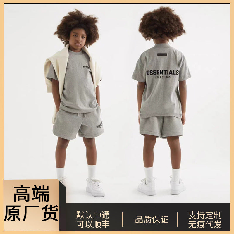 High-End Original Goods Essentials Children's Clothing T-Shirt Short-Sleeved Trendy Brand Gym High Street Boys and Girls Family Clothing