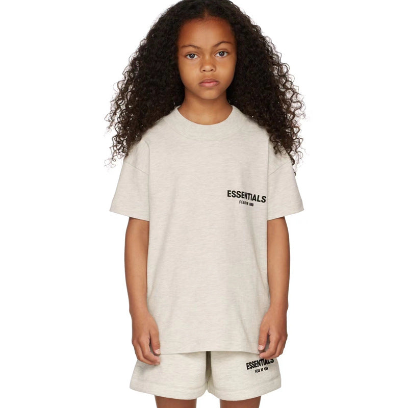 High-End Original Goods Essentials Children's Clothing T-Shirt Short-Sleeved Trendy Brand Gym High Street Boys and Girls Family Clothing