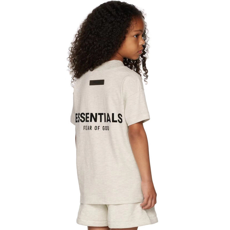 High-End Original Goods Essentials Children's Clothing T-Shirt Short-Sleeved Trendy Brand Gym High Street Boys and Girls Family Clothing