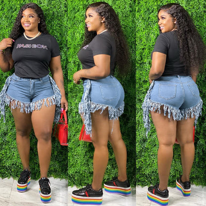 S3850 Cross-Border Wholesale European and American Popular Tassel Brushed Denim Shorts Women's Jeans Casual Straight Pants