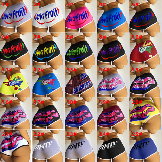 S390076 Amazon Hot Selling European and American Clothing Sexy Tight Shorts Letter Printed Popular Shorts Yoga Pants