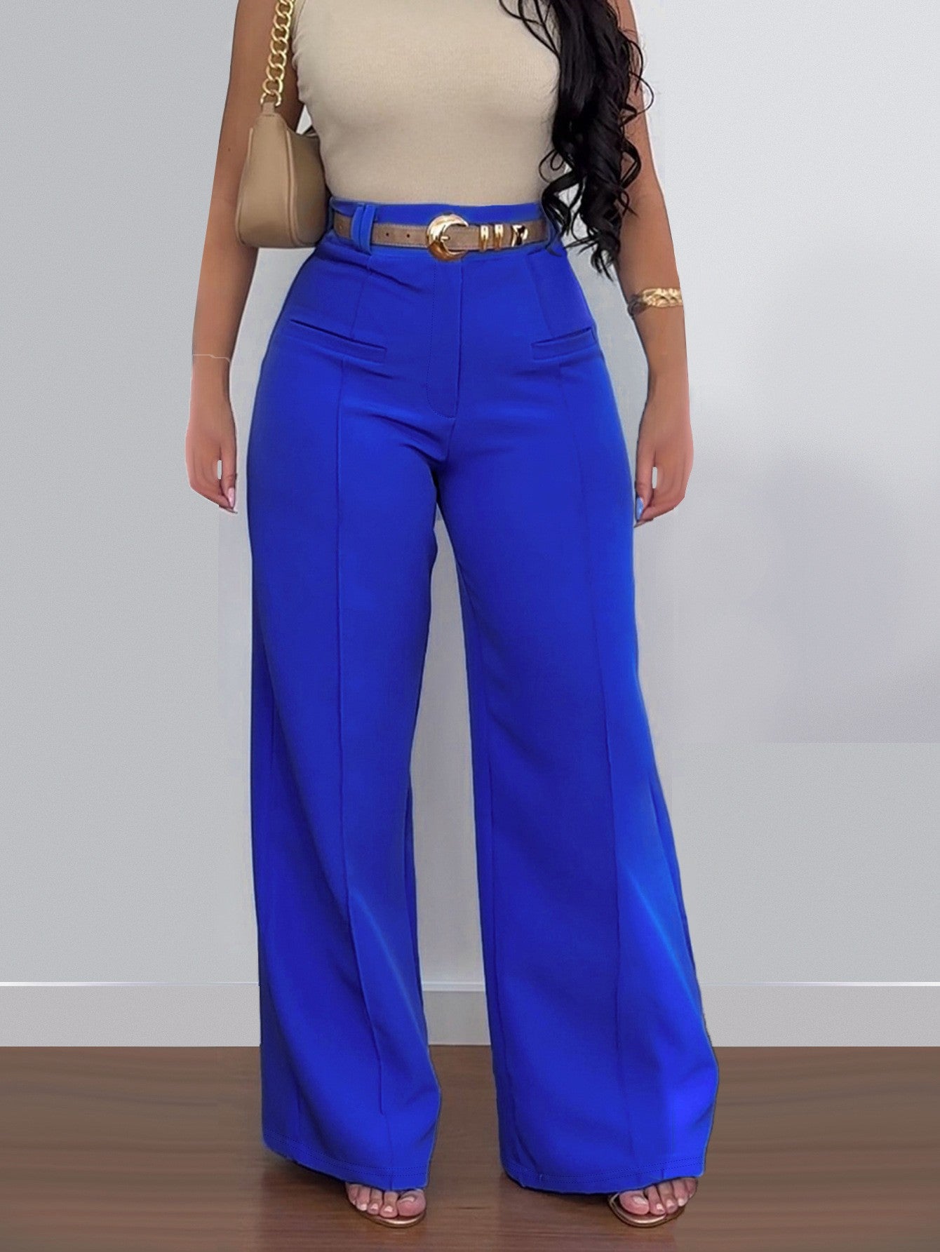 S391258 Cross-Border Export Wholesale Women's Casual Fashion High-Waisted Wide-Leg Pants Slim and Versatile Loose Pants