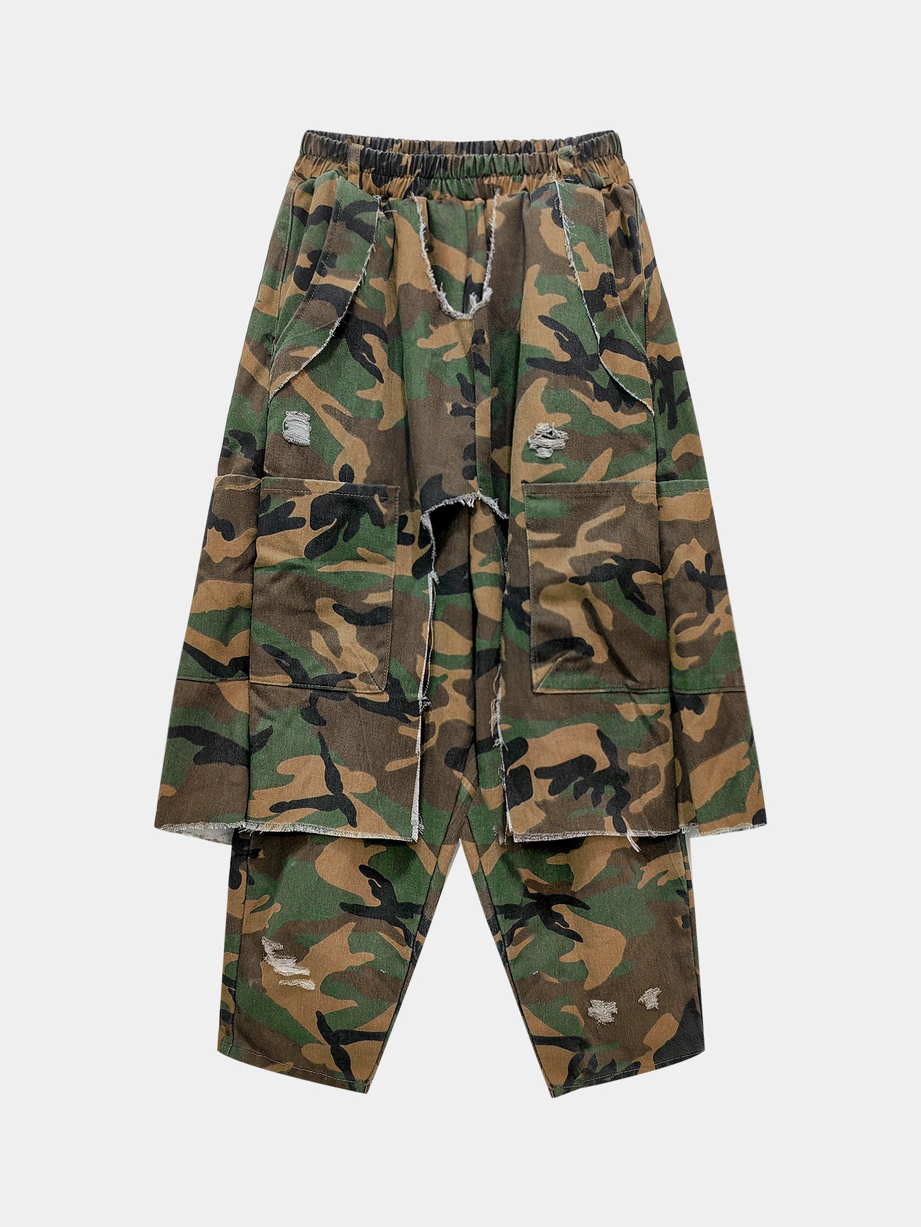 S391435 Cross-Border Women's Fashion Camouflage Ripped Harem Pants Vintage Distressed Loose Street Style Drop-Crotch Pants