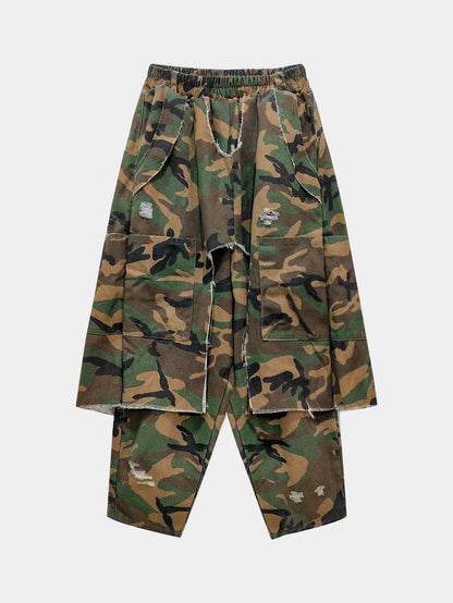 S391435 Cross-Border Women's Fashion Camouflage Ripped Harem Pants Vintage Distressed Loose Street Style Drop-Crotch Pants