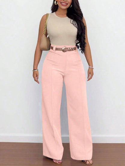 S391258 Cross-Border Export Wholesale Women's Casual Fashion High-Waisted Wide-Leg Pants Slim and Versatile Loose Pants