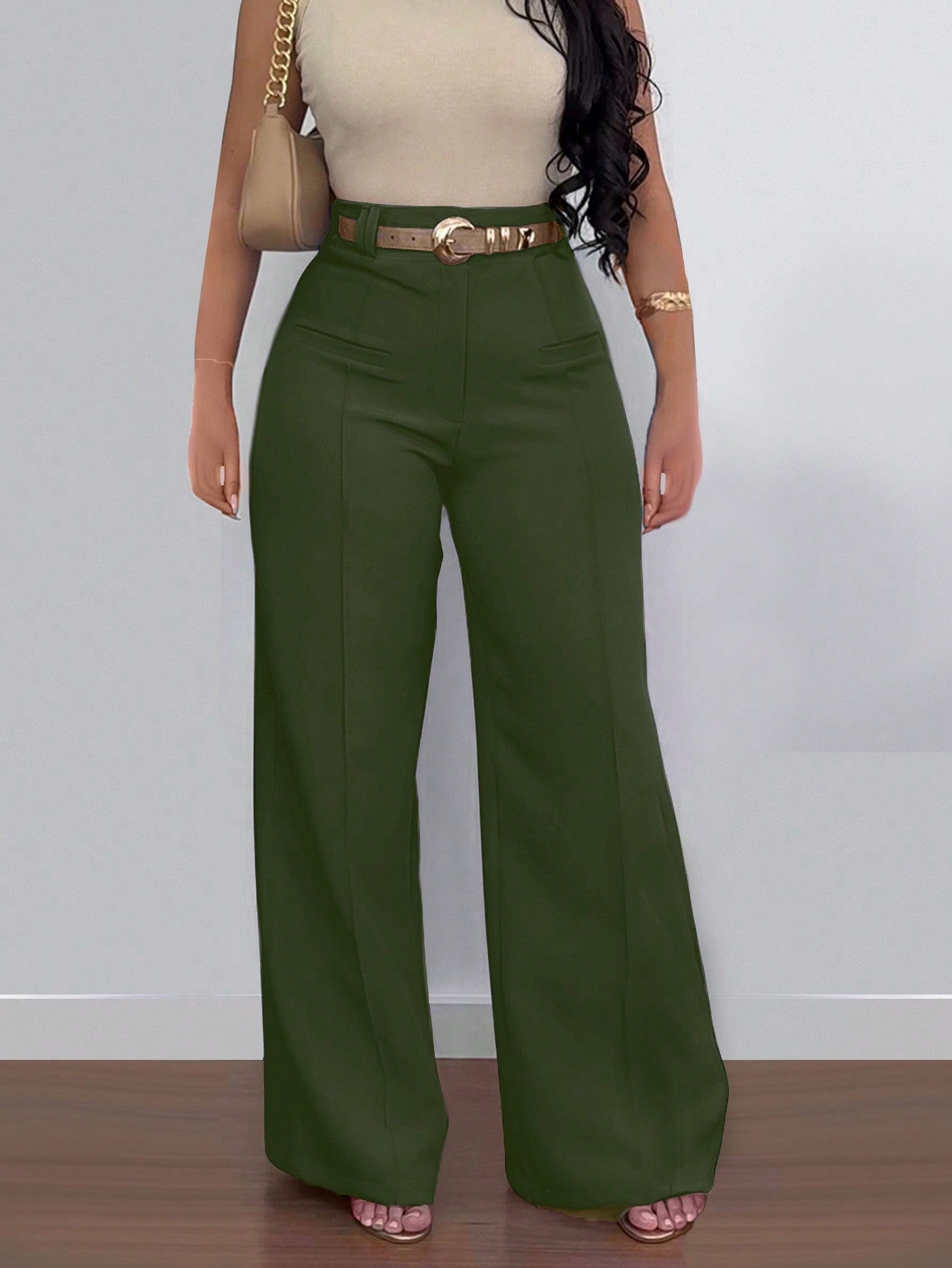 S391258 Cross-Border Export Wholesale Women's Casual Fashion High-Waisted Wide-Leg Pants Slim and Versatile Loose Pants