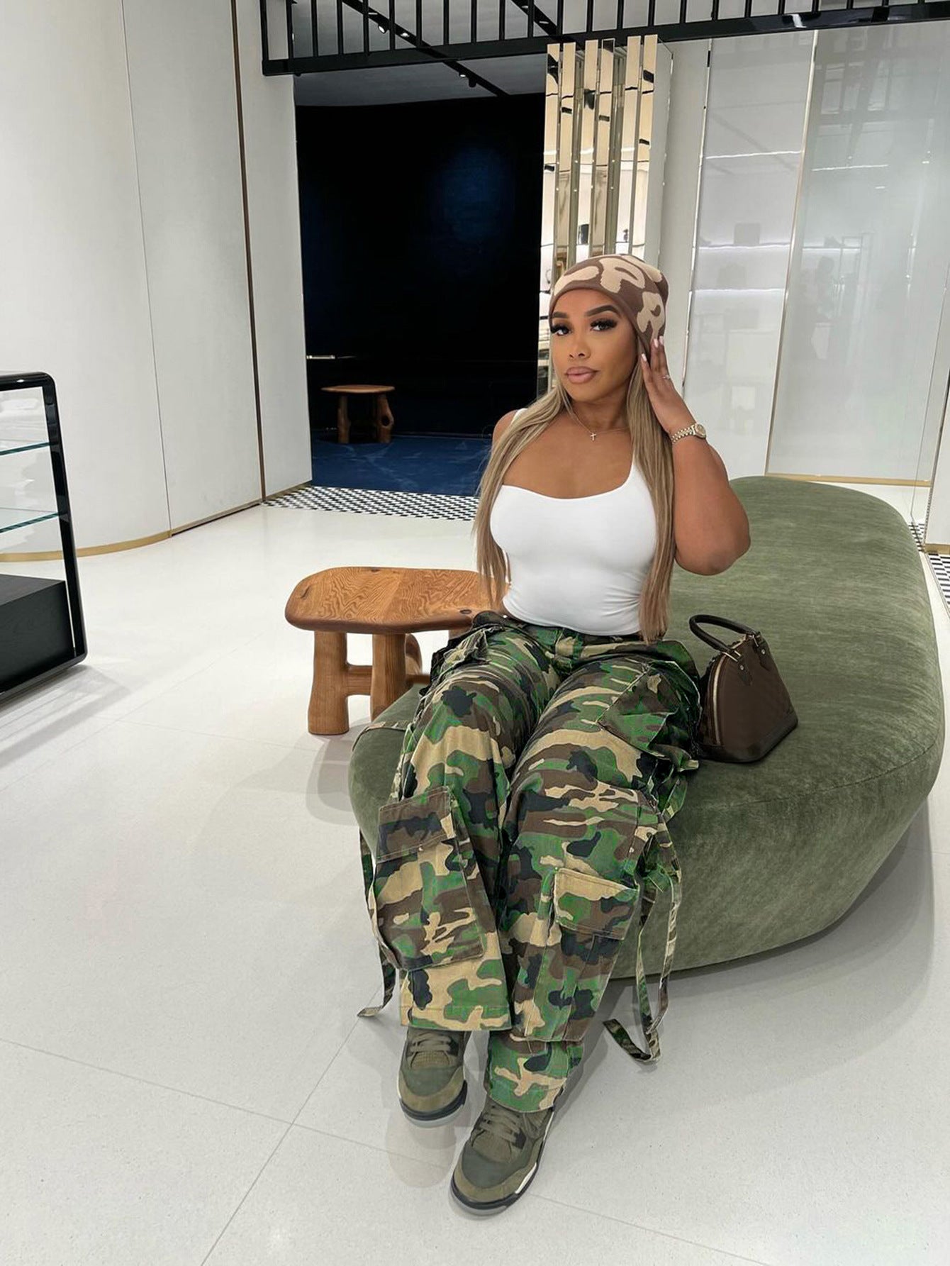 S391420 Cross-Border Women's Fashion Casual Camouflage Print Multi-Flap Pocket Pants Street Trendy Workwear Straight Pants