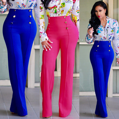S2006-0 Wish Hot-Selling European and American Hot-Selling Slim Double-Breasted Wide-Leg Casual Pants Two Colors and Four Colors in Stock 1