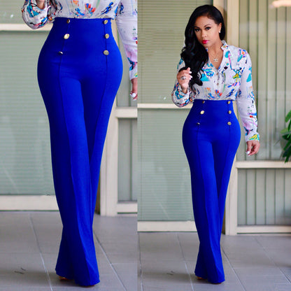S2006-0 Wish Hot-Selling European and American Hot-Selling Slim Double-Breasted Wide-Leg Casual Pants Two Colors and Four Colors in Stock 1