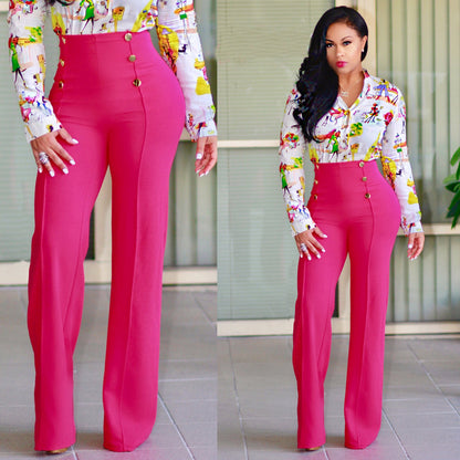 S2006-0 Wish Hot-Selling European and American Hot-Selling Slim Double-Breasted Wide-Leg Casual Pants Two Colors and Four Colors in Stock 1