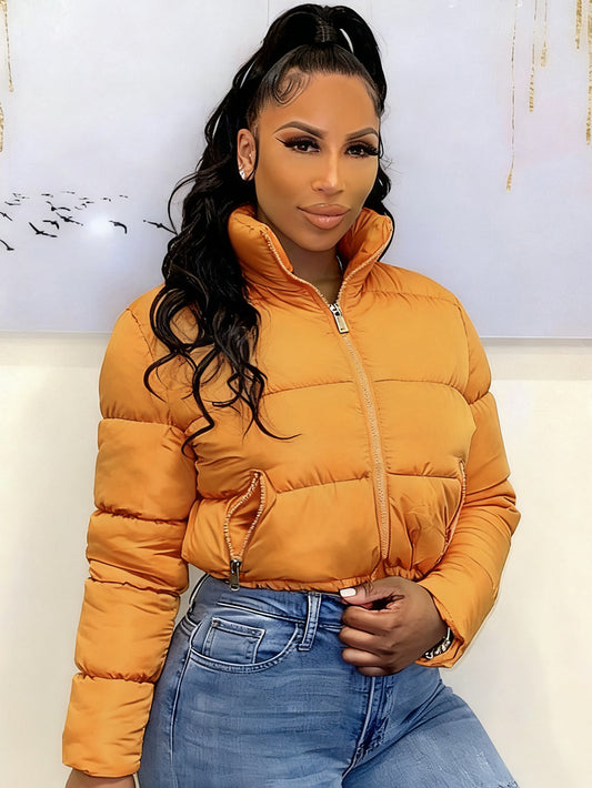 Ss390904 Cross-Border Export Women's Winter New Style Stand-Up Collar Long-Sleeved Cotton Jacket Short Jacket Zipper Warm and Casual