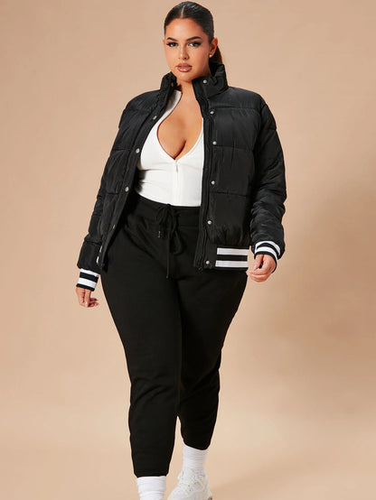 S391426 Autumn and Winter Popular Women's Warm Cotton Clothing European and American Women's Threaded Stripesd Hidden Button Cotton Jacket Jacket