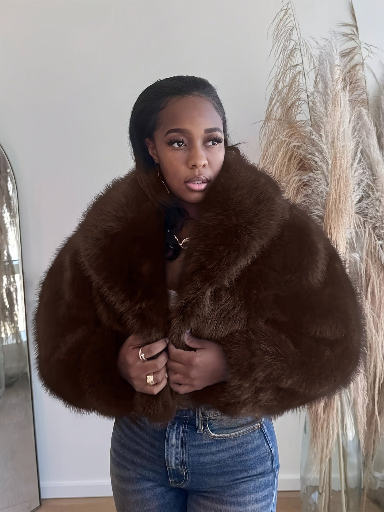 S391303 Autumn and Winter New Style Ladylike Style Lapel Artificial Fur Effect Short Jacket