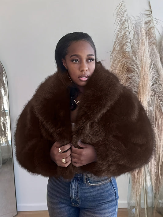 S391303 Autumn and Winter New Style Ladylike Style Lapel Artificial Fur Effect Short Jacket