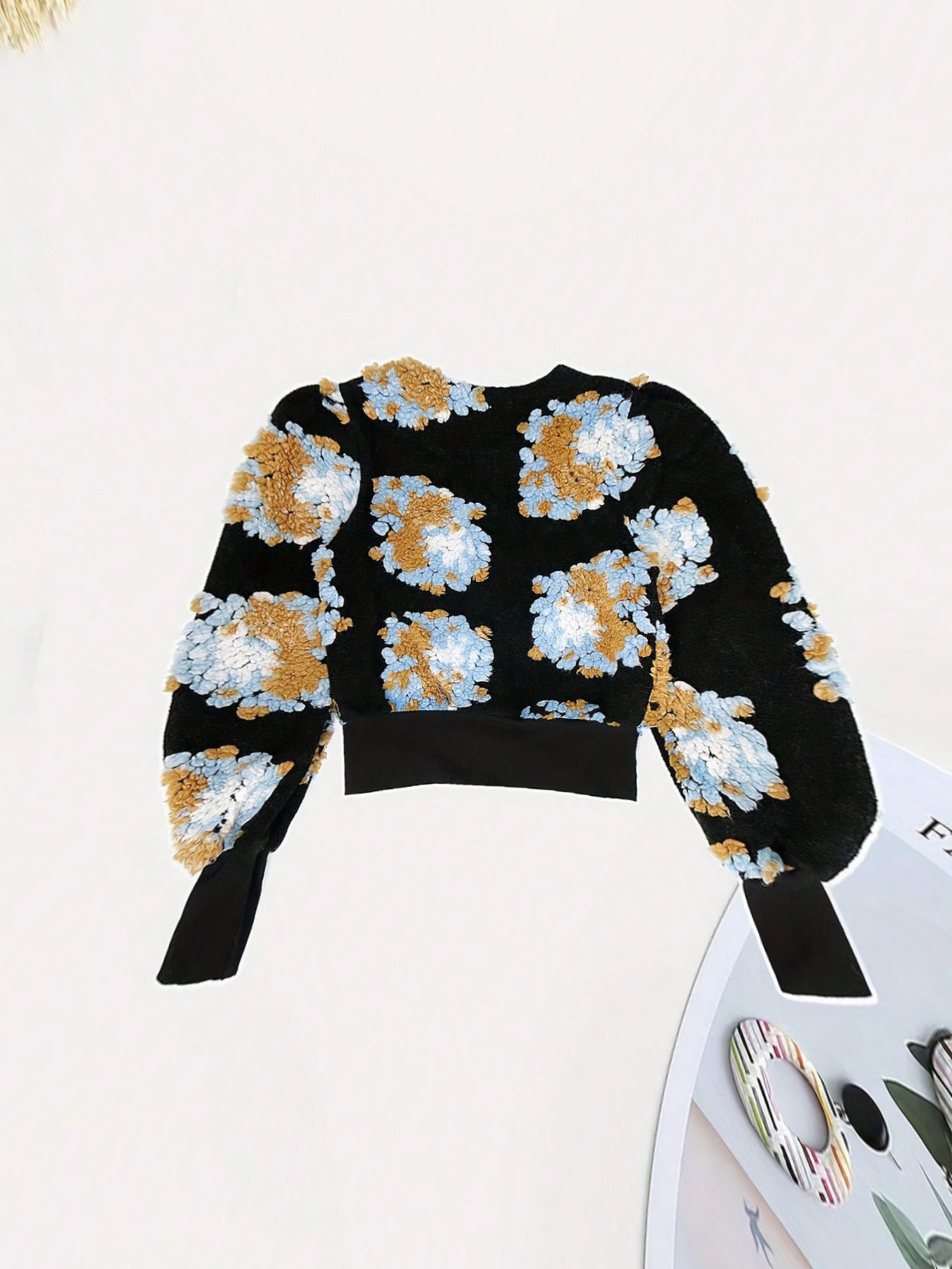 S391020 Retro Stereo Flower Elegant Loose Single-Breasted Cardigan Short Jacket