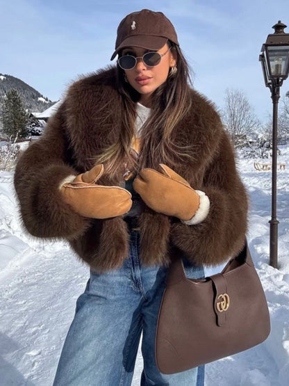 S391303 Autumn and Winter New Style Ladylike Style Lapel Artificial Fur Effect Short Jacket
