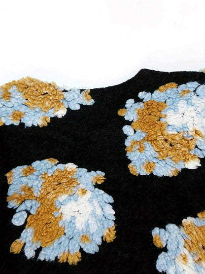 S391020 Retro Stereo Flower Elegant Loose Single-Breasted Cardigan Short Jacket