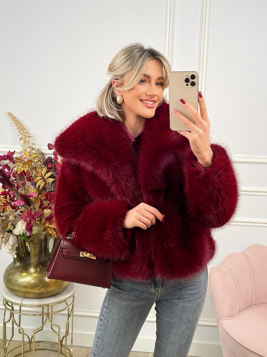 S391303 Autumn and Winter New Style Ladylike Style Lapel Artificial Fur Effect Short Jacket