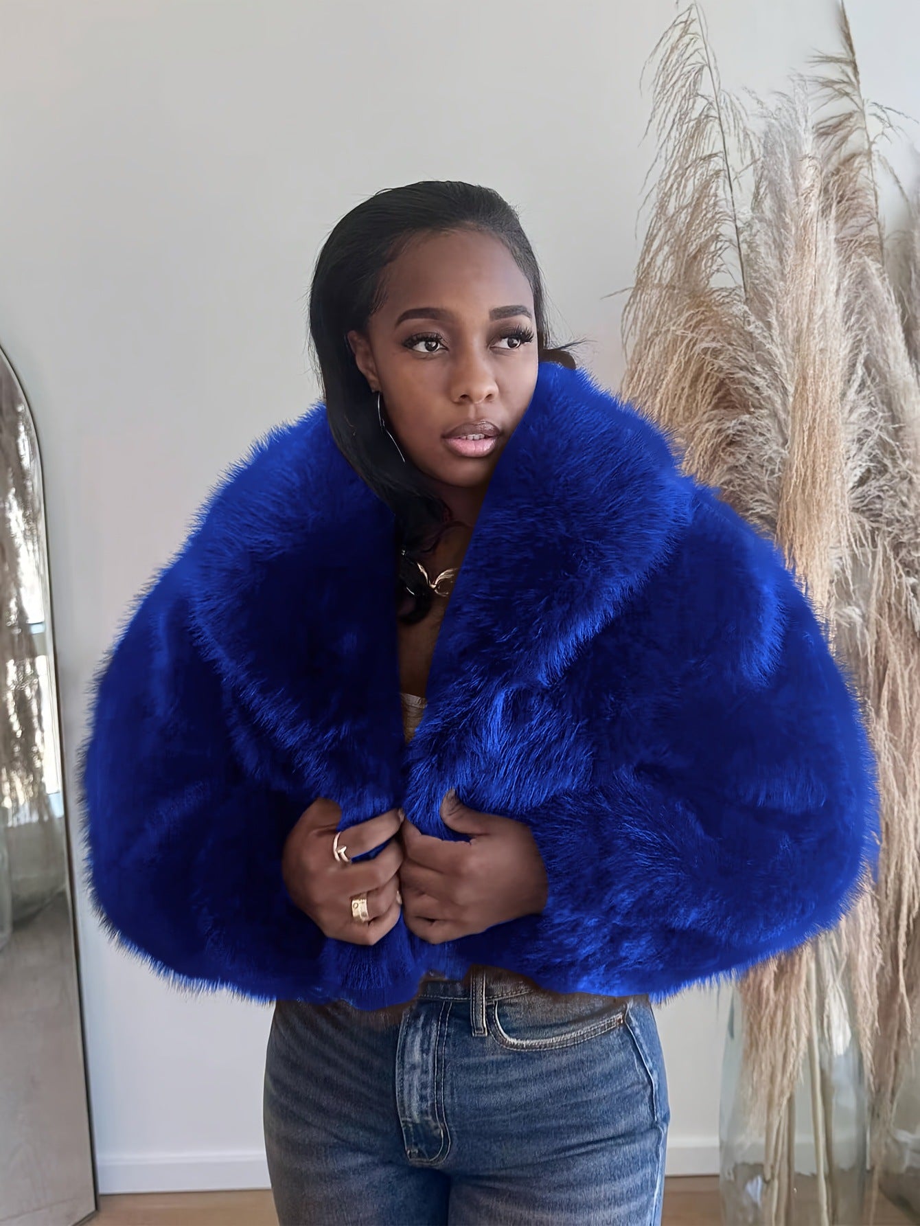 S391303 Autumn and Winter New Style Ladylike Style Lapel Artificial Fur Effect Short Jacket
