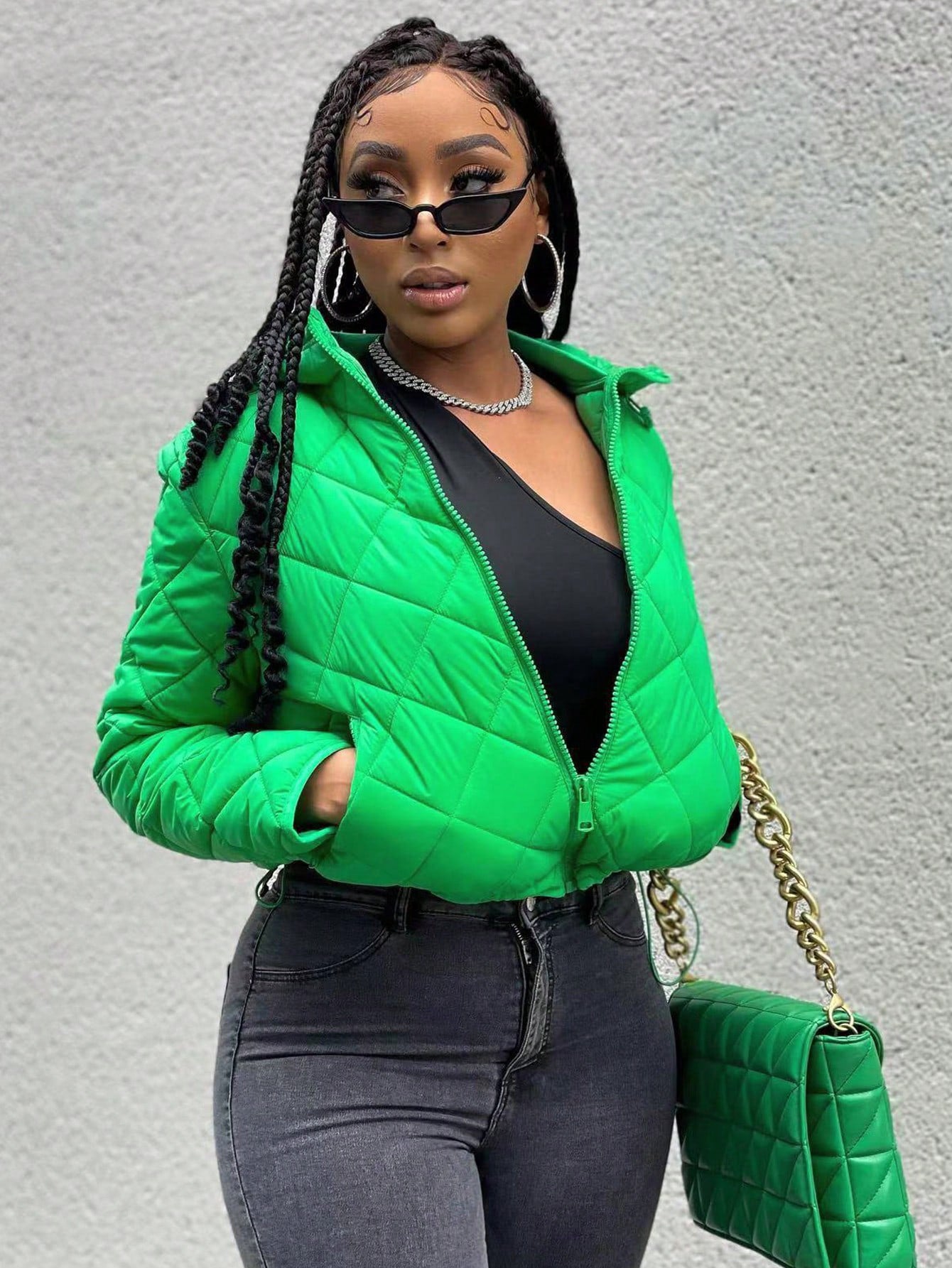 S391322 Autumn and Winter New Women's Fashion Versatile Long-Sleeved Pure Color Comfortable Hooded Cotton Jacket