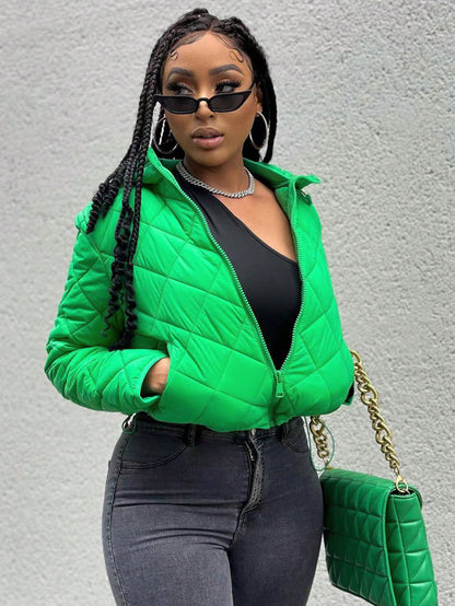S391322 Autumn and Winter New Women's Fashion Versatile Long-Sleeved Pure Color Comfortable Hooded Cotton Jacket