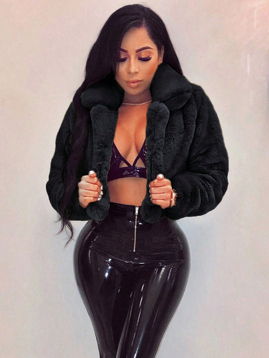 S391021 European and American Autumn and Winter Loose Artificial Fur Cardigan Short Jacket Plush Outwear