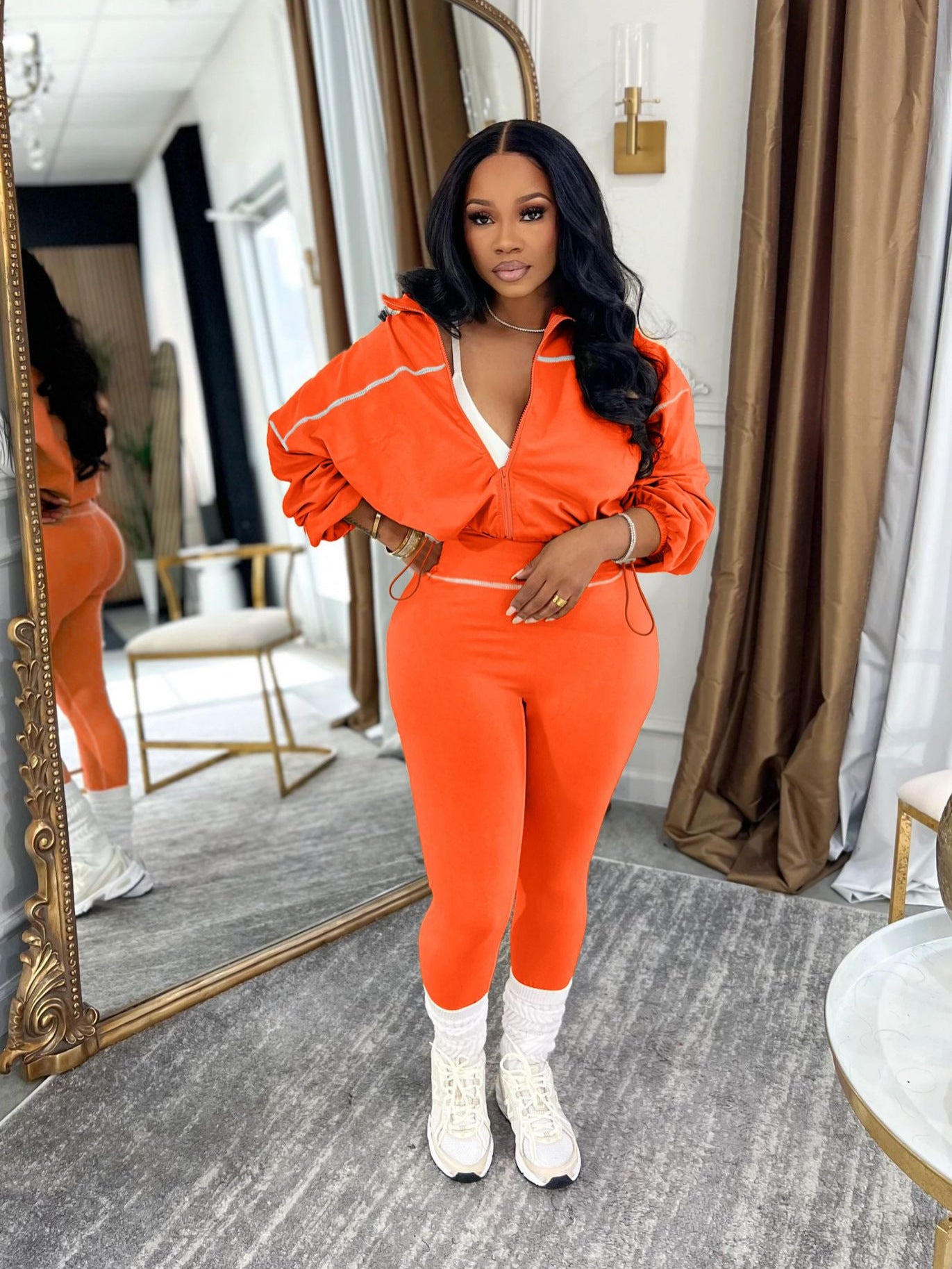 S391525 Fashion Casual Sports Suit Women's Spring and Autumn Solid Color Long Sleeve Zipper Women's Clothing Slimming Two-Piece Suit