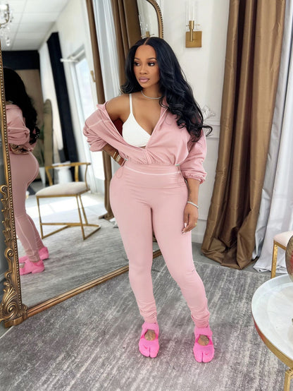 S391525 Fashion Casual Sports Suit Women's Spring and Autumn Solid Color Long Sleeve Zipper Women's Clothing Slimming Two-Piece Suit