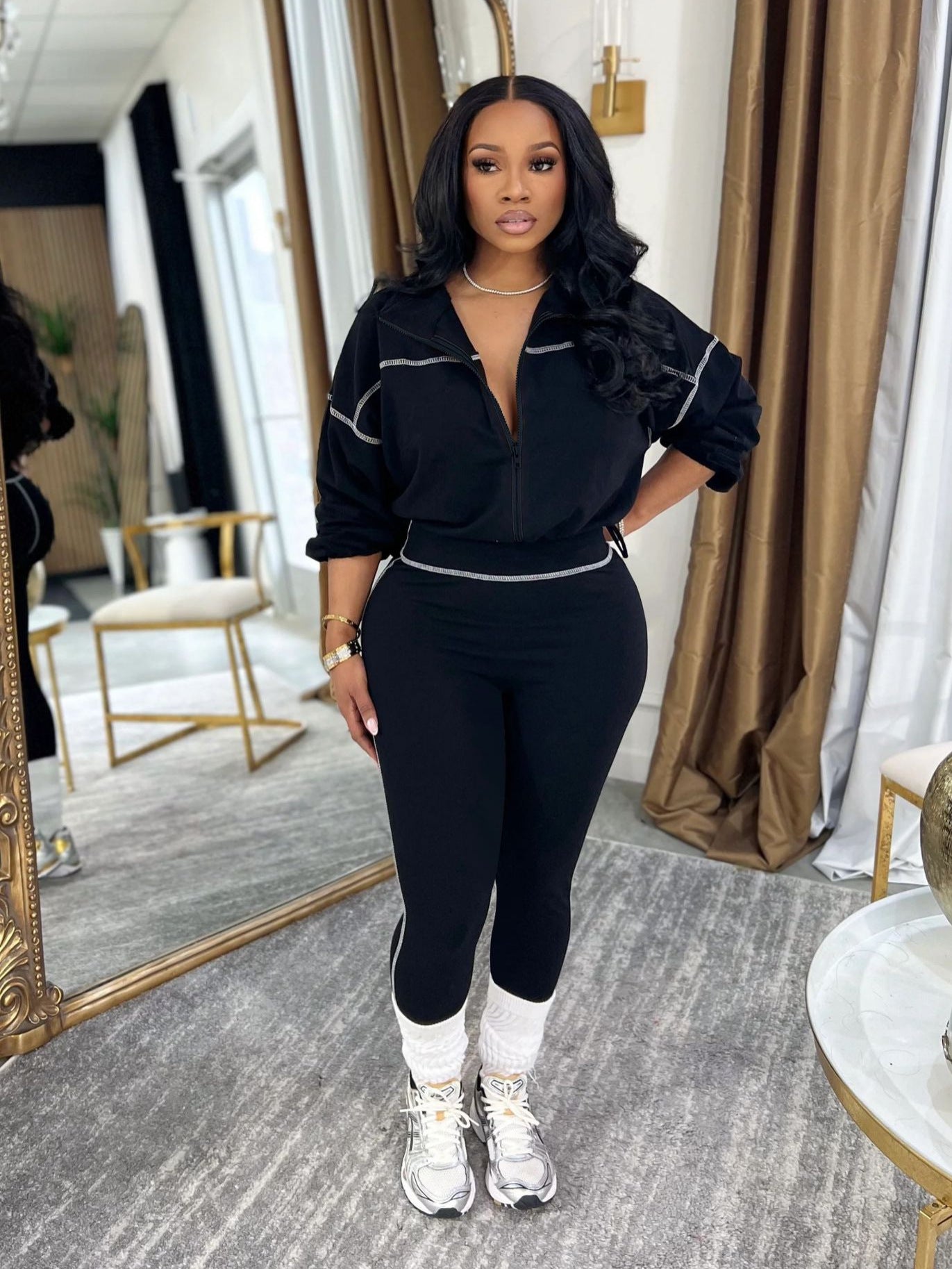 S391525 Fashion Casual Sports Suit Women's Spring and Autumn Solid Color Long Sleeve Zipper Women's Clothing Slimming Two-Piece Suit
