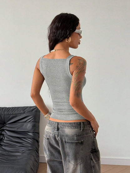 S391498 Cross-Border Women's Clothing Y2g Sexy Gray Adjustable Buckle Sling V-neck Slim Fit Summer Daily Vest